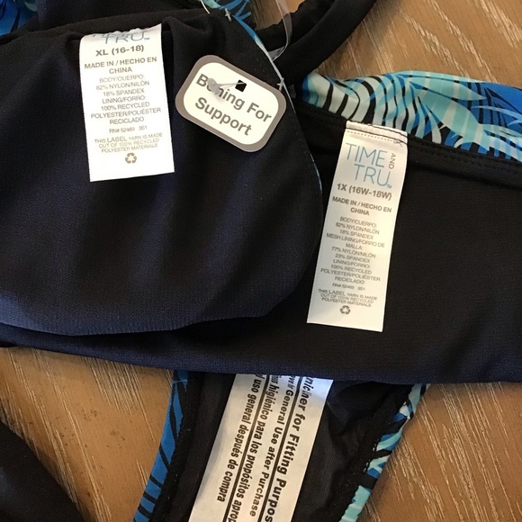 Time and Tru Womens 2pc Blue Palm Leaf Print Bikini Set Size XL-1X 16/18 - Picture 8 of 12
